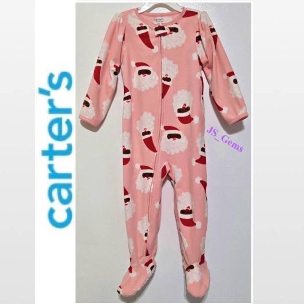 Carters Kid Pink Santa Christmas Fleece Pajamas Sleeper 3T